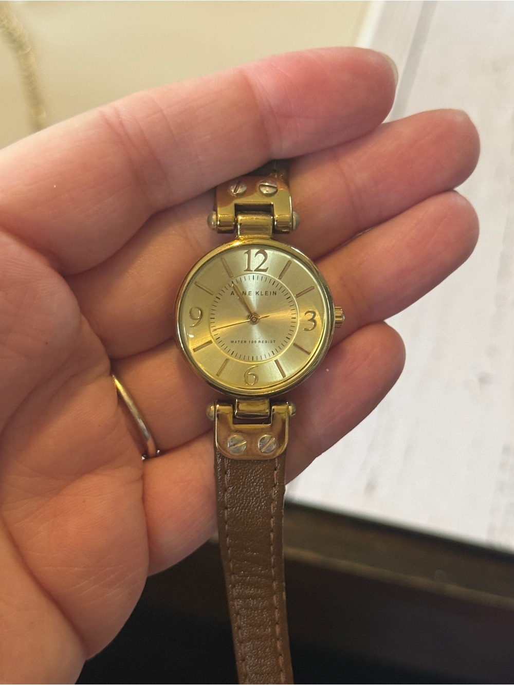 Anne Klein Gold Tone Case Brown Leather Strap Women's Watch